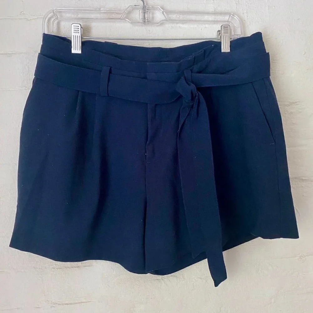 Banana Republic Midrise Tie Waist Paper Bag Shorts Navy 6 - Picture 2 of 10
